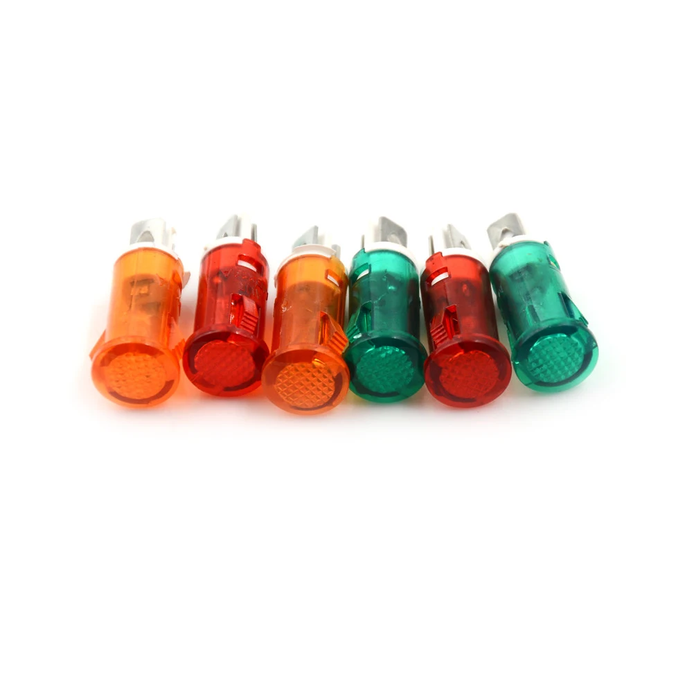 

10pcs 220V 110V 12V/24VDC 10mm MDX-11A Guiding Signal Lamp Panel Mounting Neon Indicator Red Green Yellow Lights