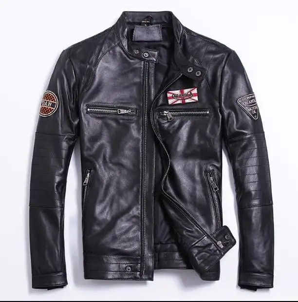

Sales Classic Quality Slim Sheepskin Jackets Men's Genuine Sheep Leather Motorcycle Biker Clothing Plus