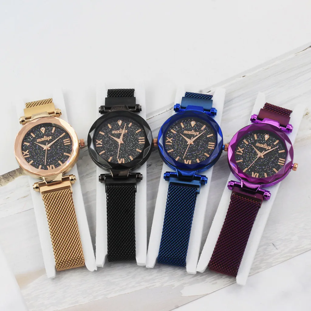

Fashion Women Starry Sky Flat Glass Quartz Watch Ladies Mesh With Magnetic Buckle Watch Womens Casual Wristwatch zegarki damskie