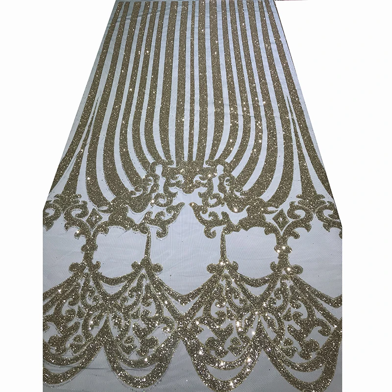 

Champagne Glitter High Quality African Sequins Net Tulle Lace Fabric 5 Yards Wedding for Sewing Clothes Party Dress Home Textile