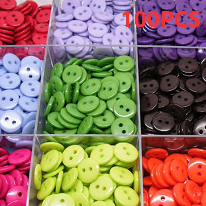 

4 Kinds 100PCS/Pack 2 Holes Round Shape Kids Sewing Buttons Plastic Clothes Tools 9/11/15/20MM Garment Accessories Random Color