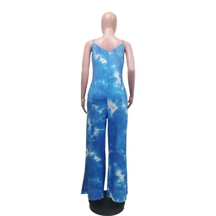 

Sexy Spaghetti Sling Tie Dye Print Jumpsuit Loose Rompers Womens Jumpsuit Summer Clothes 2021 Fashion Elegant Casual Wear