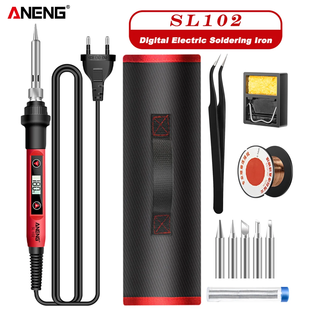 ANENG-soldador eléctrico SL102, 60W, enchufe US/EU, herramienta de soldadura con pantalla Digital de