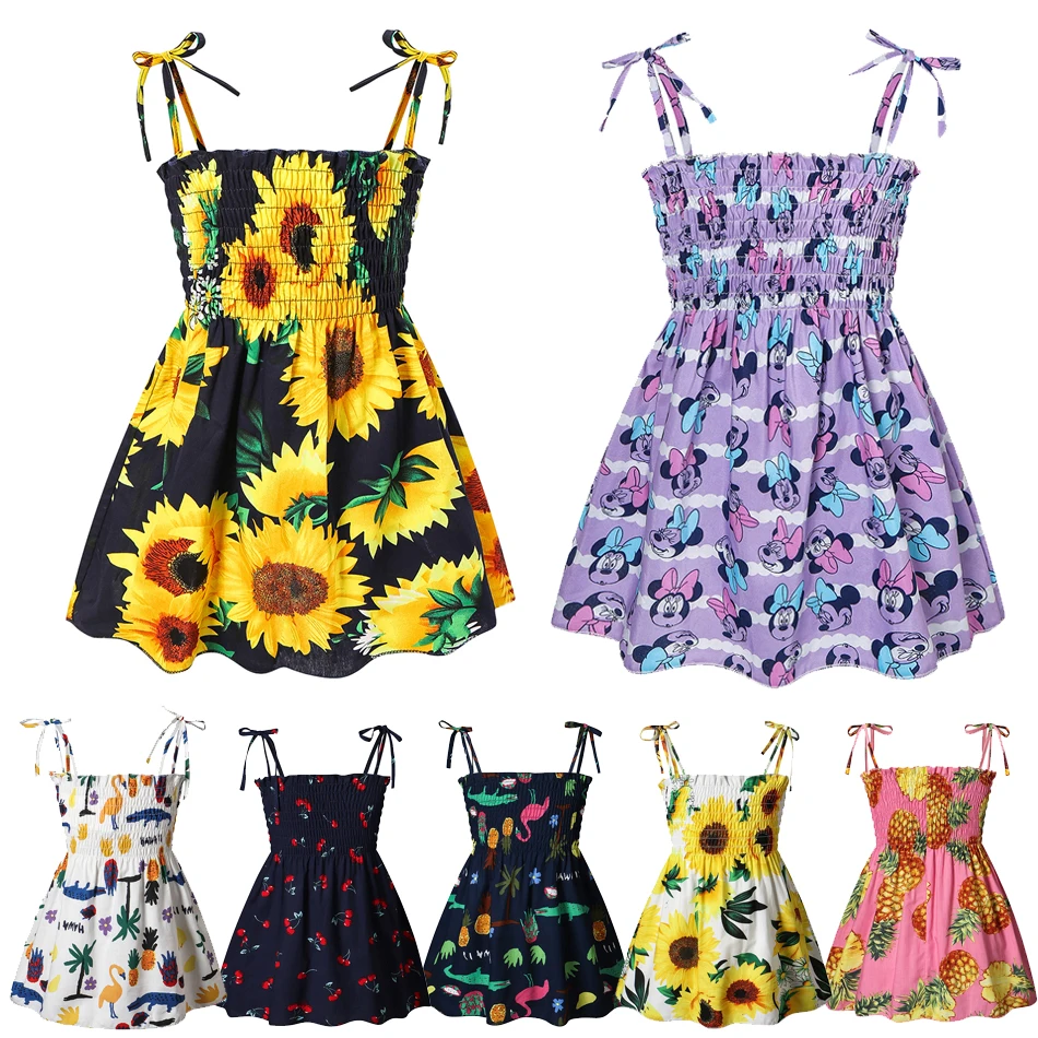 

Boho Girl Clothing Summer Baby Beach Dress Floral Backless Sling Clothes Children Princess Dresses 18M-5Y