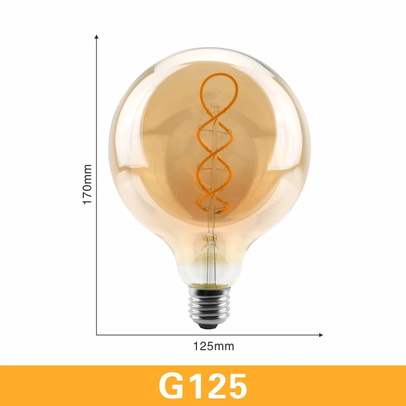 G125 Ретро Спираль светильник светодиодный ламп накаливания 220V A60 ST64 G125 G95 G80 T45 T185 затемнения 4 Вт 2200K Винтаж лампы для декоративный светильник Инж - Испускаемый цвет: G125