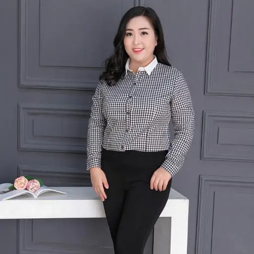 Модные женские туфли блузки и рубашки 2020 Для женщин в клетку с длинным рукавом