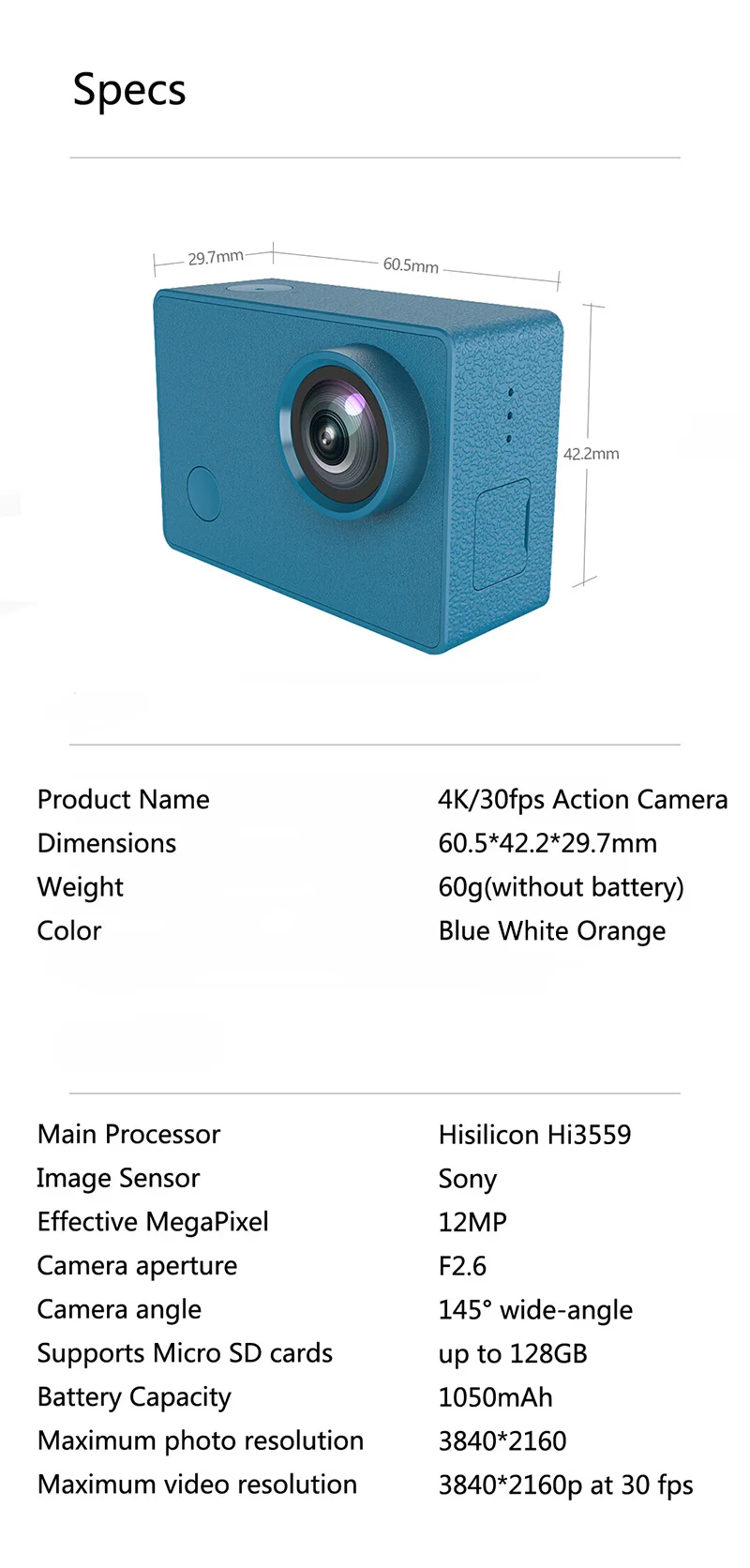 Xiaomi Mi Seabird 4K Экшн-камера 4 k/30FPS Hisilicon Hi3559 wifi Подводная Водонепроницаемая спортивная видеокамера