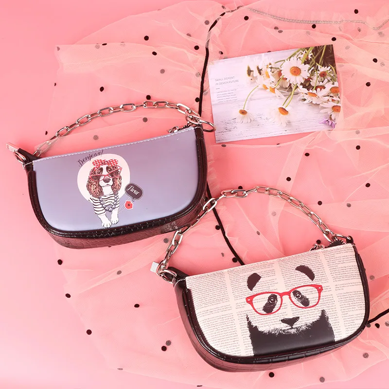 

New Painted Women's Slanting Cross Portable Bag Mobile Lipstick Women's Bag graffiti card bag Version ladies wallet purse