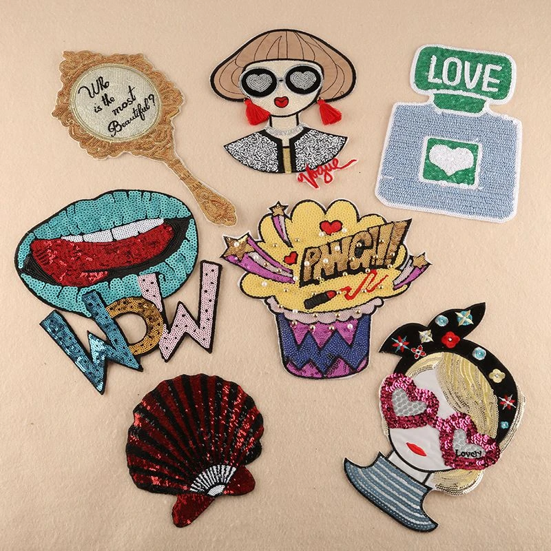 

Cartoon Shell Mouth Patches for Clothes Women Fashion Lovely Girls Boy Embroidery Patch DIY Garment Sequins Clothng Decoration