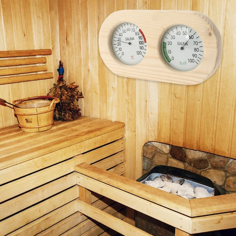 

Wooden Sauna Thermometer Hygrometer Temperature Meter Sauna Room Sauna Climate Meter Measuring Station Sauna Thermometer