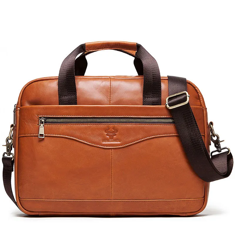 

Briefcase Messenger Bag Men's Genuine Leather 15.7'' Laptop Men's Briefcases Office Business Tote For Document Cowhide Handbag