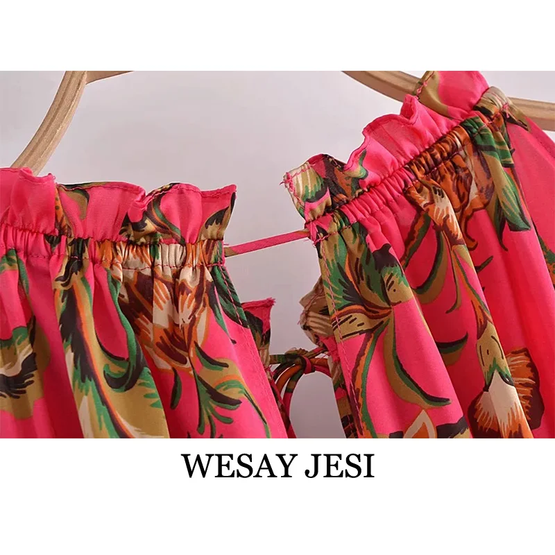 

WESAY JESI Women's Clothing Jumpsuit Woman Summer Hollow Out Halter Loose Elastic High Waist Printed Female Jumpsuit Streetwear