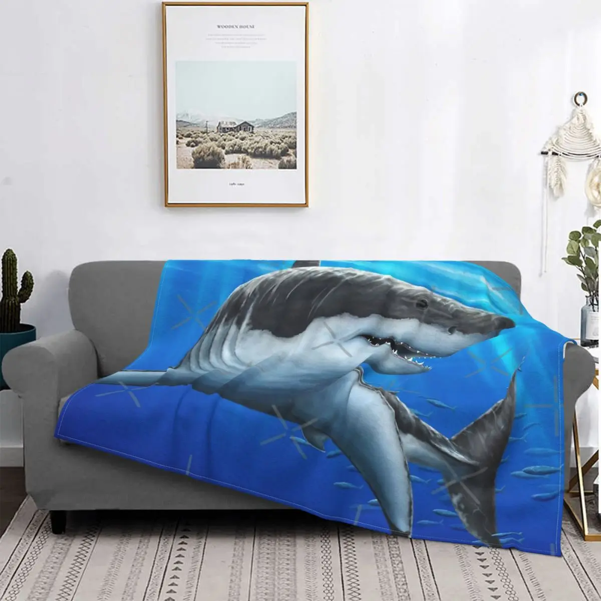 

Blue Predator-Manta de gran tiburón blanco, colcha a cuadros, funda de cama individual Doble