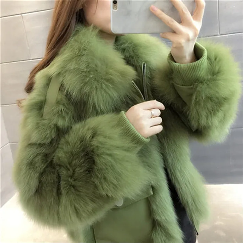 short women parkas thickening warm whole skin fox fur real fur coat female winter fashion jackets loose solid color women's coat