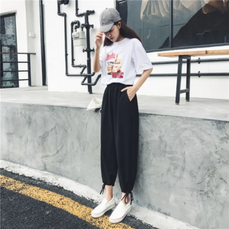

Women's wide leg pants Korean version loose and versatile nine point high waist pants lantern pants casual pants straight pants