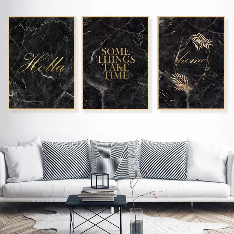 Черный мрамор текстура плакаты и принты абстрактный растительный Лист настенная