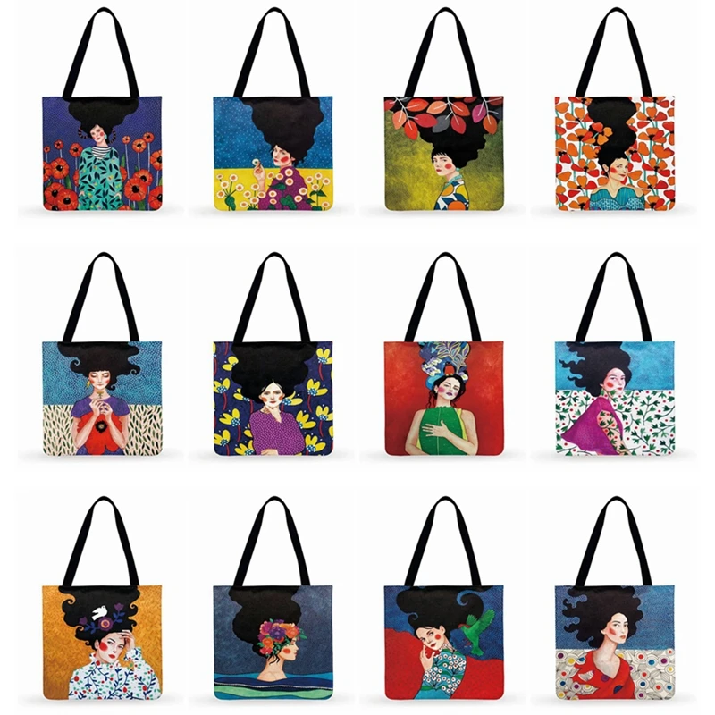 

Складная женская сумка для покупок, повседневный тоут для девушек с художественным принтом, модная уличная пляжная сумочка-тоут на плечо