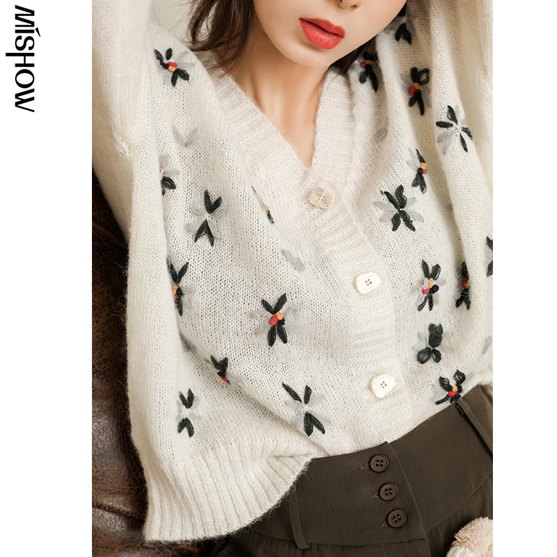MISHOW 2020 Autumn Cardigan For Women Floral Embroidery Single Breasted Sweater Long Sleeve Knitwear Female Tops MX20C5815 |