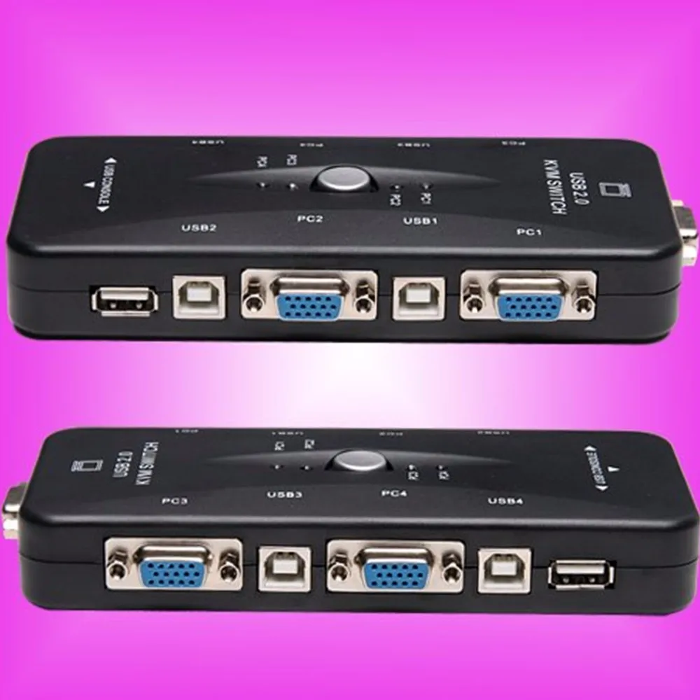 4 Port hub USB 2.0 KVM VGA/SVGA Switch Box Adapter Connects Printer Intelli keyboard Mouse Computers Use 1 monitor New arrival | Компьютеры
