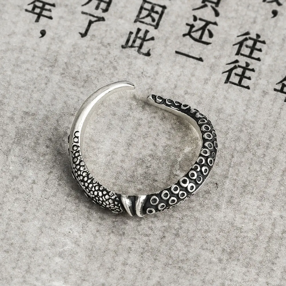 Dark Dream dark night workshop 925 silver octopus tentacle open tail ring personality male and female punk style ring fashionabl
