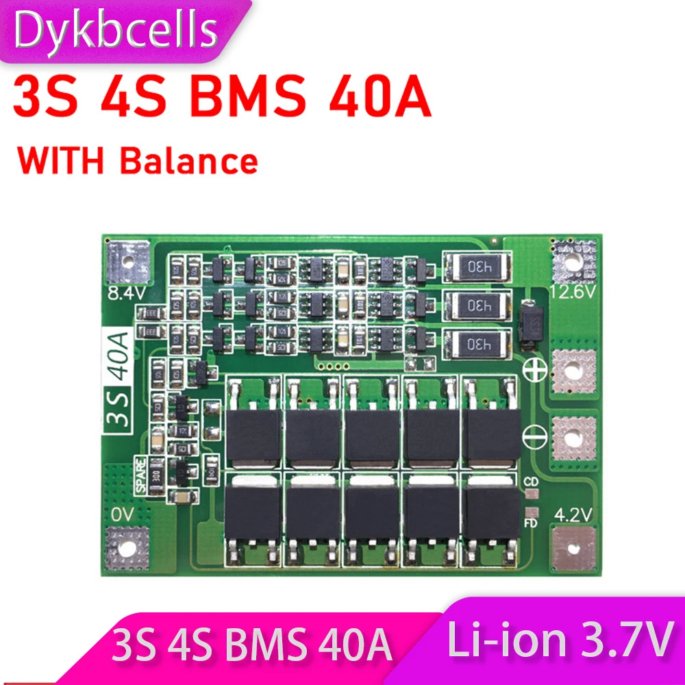 

Dykbcells 4S 3S 40A BMS W Balance 11.1V 12V 16.8V 18650 Li-Ion Lithium Battery Protection Board FOR Start Electric drill tool