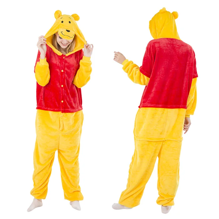 Yellow Bear KIGUCOS, все в одном, зимняя теплая Пижама, мультяшный единорог, комбинезон, цельная Пижама, пижама с капюшоном, одежда для сна, кугуруми, пижама с животными для женщин - Цвет: Yellow Bear