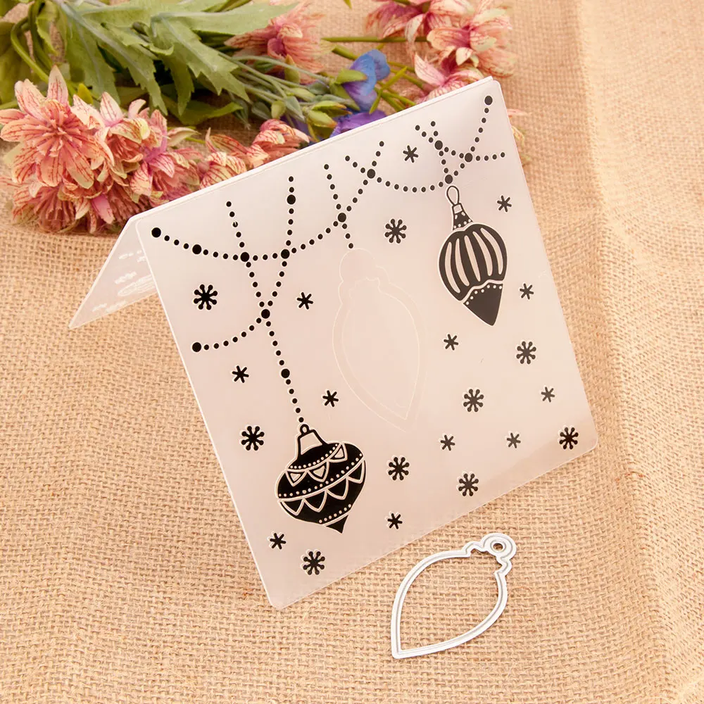 

Merry Christmas Bell deco Drawing stencil Embossing Folder for Card Making Floral DIY Plastic Scrapbooking Photo Album Card