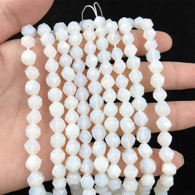 

WLYeeS Big Faceted White Opal Stone Beads 8MM Natural Stone Loose beads for Jewelry Making DIY Women Bracelet Necklace Findings