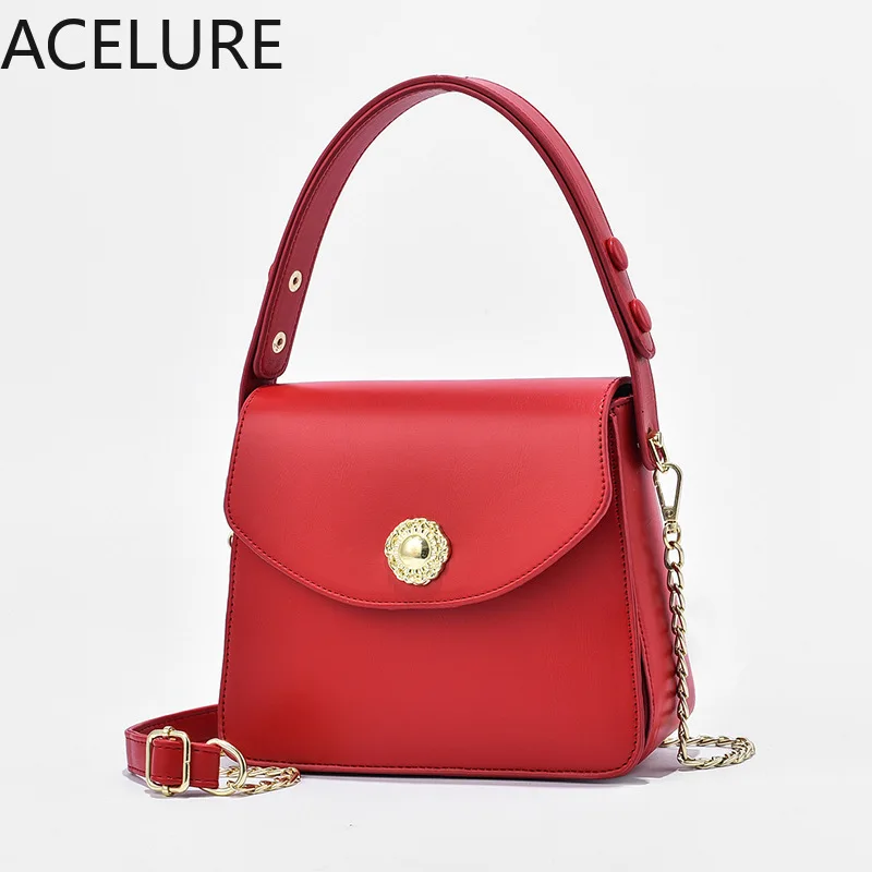 

ACELURE New Fashion Simple Style Small Messenger Shoulder Bags Metal Chain Summer Bag Female PU Leather Small Square Bag Purse