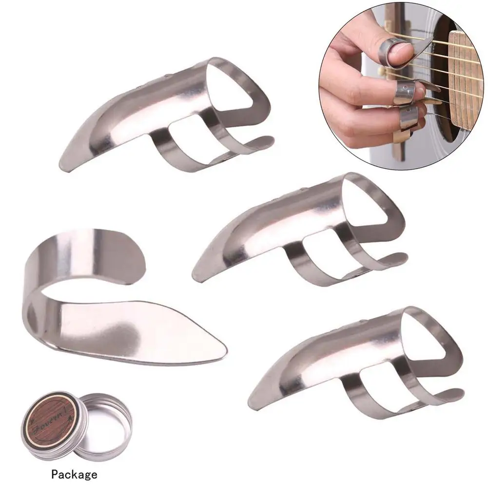 

1 Thumb With 3 Finger Guitar Picks Metal Nail Picks Open Design For Banjo Ukulele Guitar Guitar Playing Accessory For Beginner
