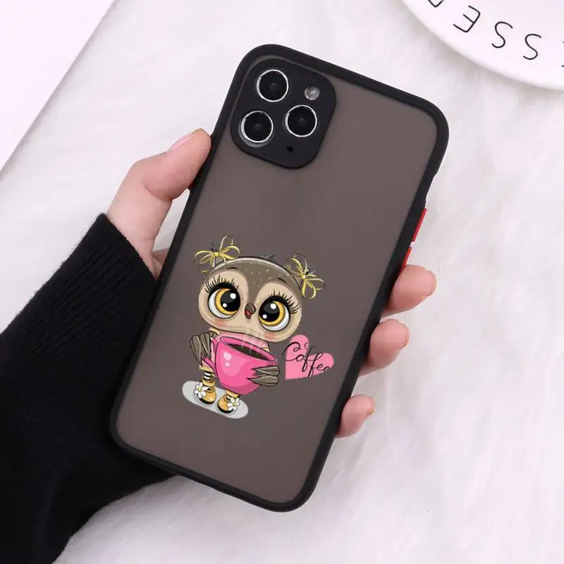 

Cute Owl Black Phone Cases matte transparent For black iPhone 7 8 x xs xr 11 12 pro plus max mini Clear Funda
