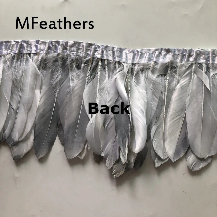 MFeathers 2 Yards Silver Goose Feather Trim 15-20cm 6-8inch Real Geese Fringes Ribbons Dress Skirt Cloth Belt decoration |
