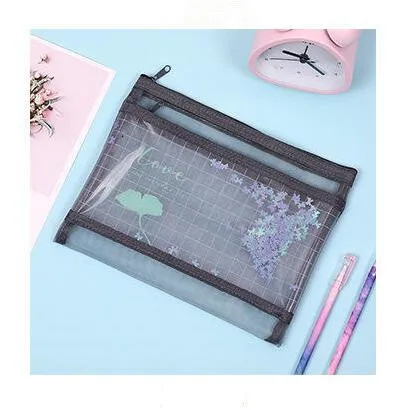 23cm x 18.5cm Grey 1 шт. Kawaii 2 слоя A5 B6 Bling папка для файлов Настольный органайзер для бумаг Карандаш сумка для хранения канцелярские принадлежности - Цвет: 23cm x 18.5cm Grey