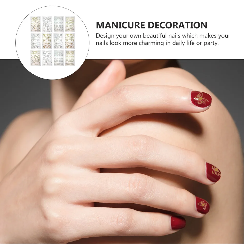 

12 Sheets Nail Decals Self-adhesive Butterflies Nail Decoration Random Pattern