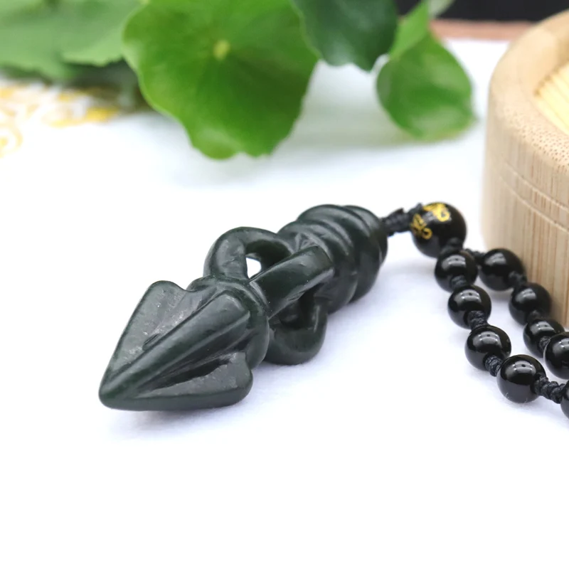 Кулон с натуральным нефритовым артефактом ожерелье резной буддизм инструмент