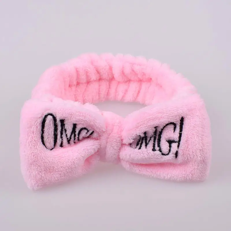 style1 pink Новое письмо "OMG" Повязки для женщин Flannel Мягкий Лук Повязки Девушки мыть лицо turban Симпатичные эластичные головные уборы аксессуары для волос - Цвет: style1 pink