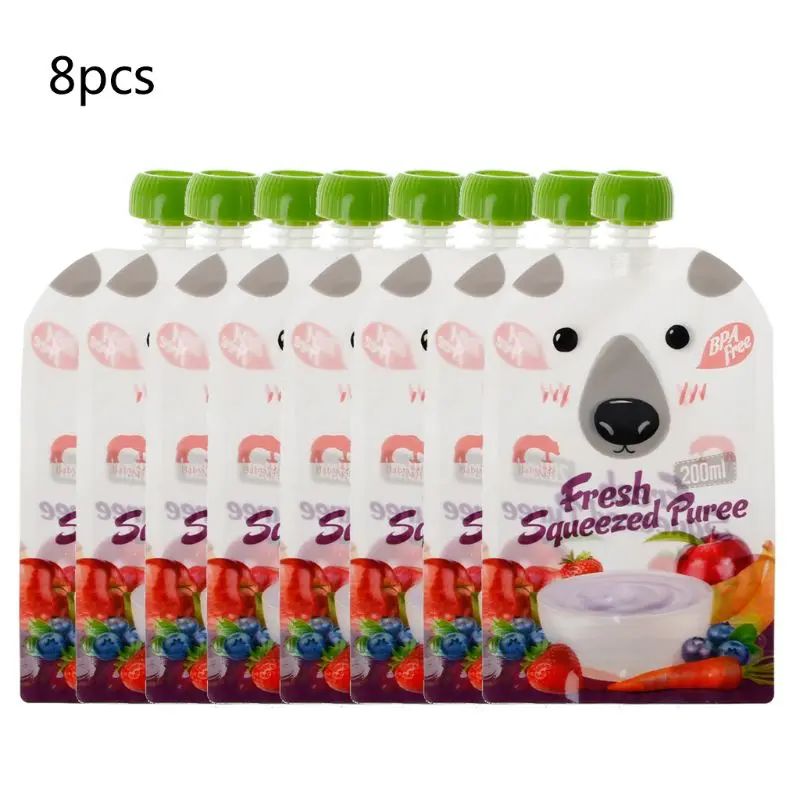 

8PCS High Quality Resealable Fresh Squeezed Pouches Practical Baby Weaning Food Puree Reusable Squeeze For Newborn