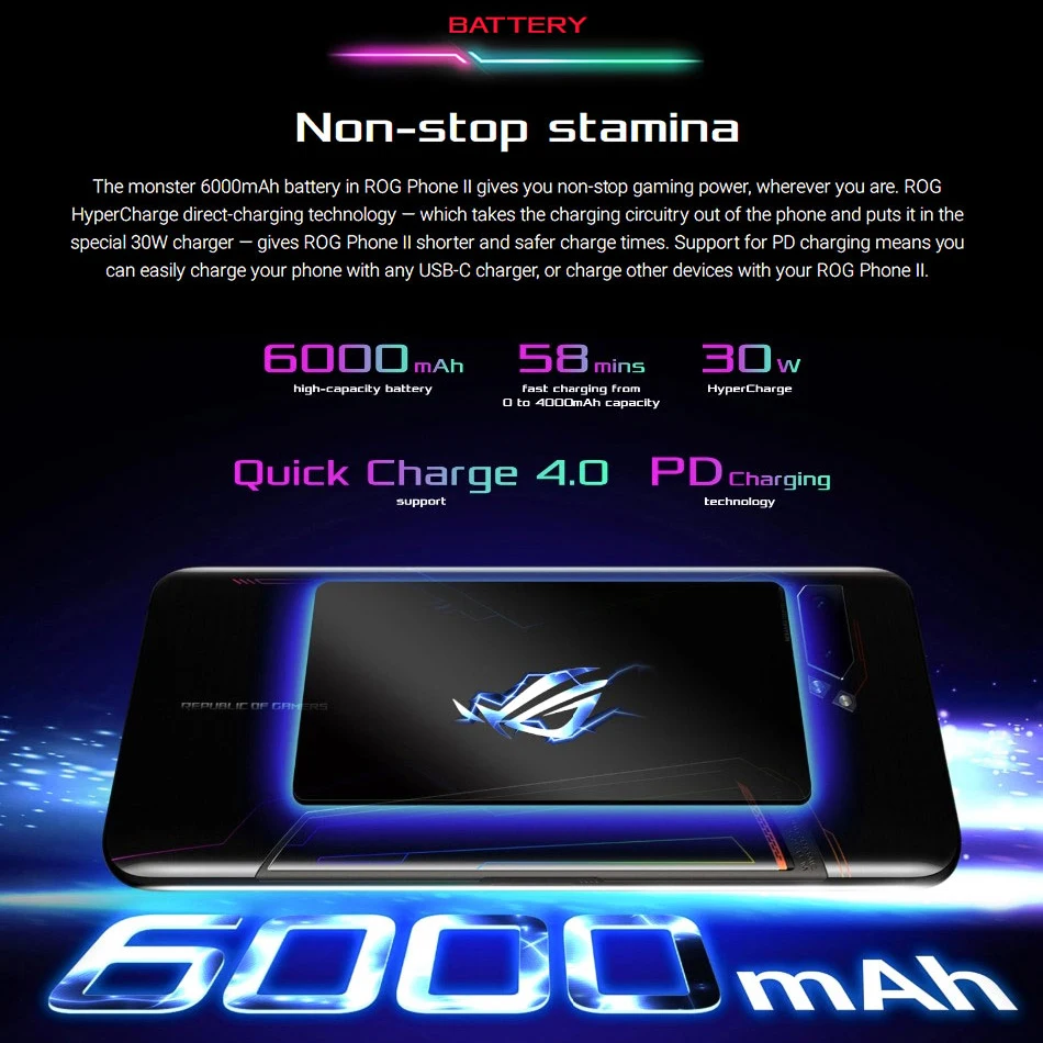 Global Firmwar Asus ROG Phone 2 8 Гб 128 ГБ игровой телефон ROG Phone II ZS660KL 6,59 дюймов 8 Гб 128 ГБ Snapdragon 855+ 6000 мАч мобильный телефон