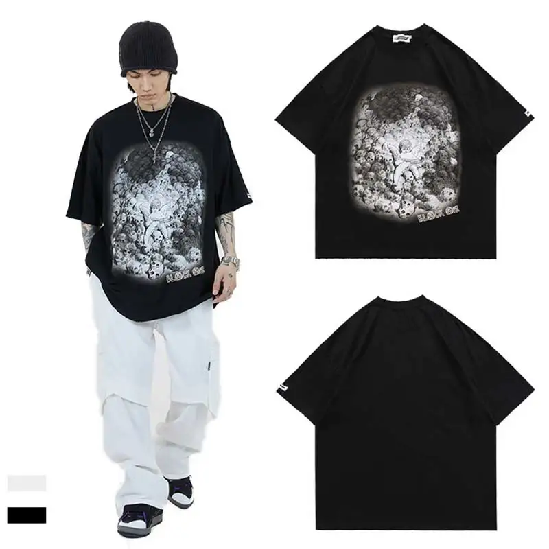

2021 Short Sleeve Tshirt For Men Dark Angel Print Cartoons Tee Summer Hip Hop T-shirt Cool Skull Printed Oversized T-shirt