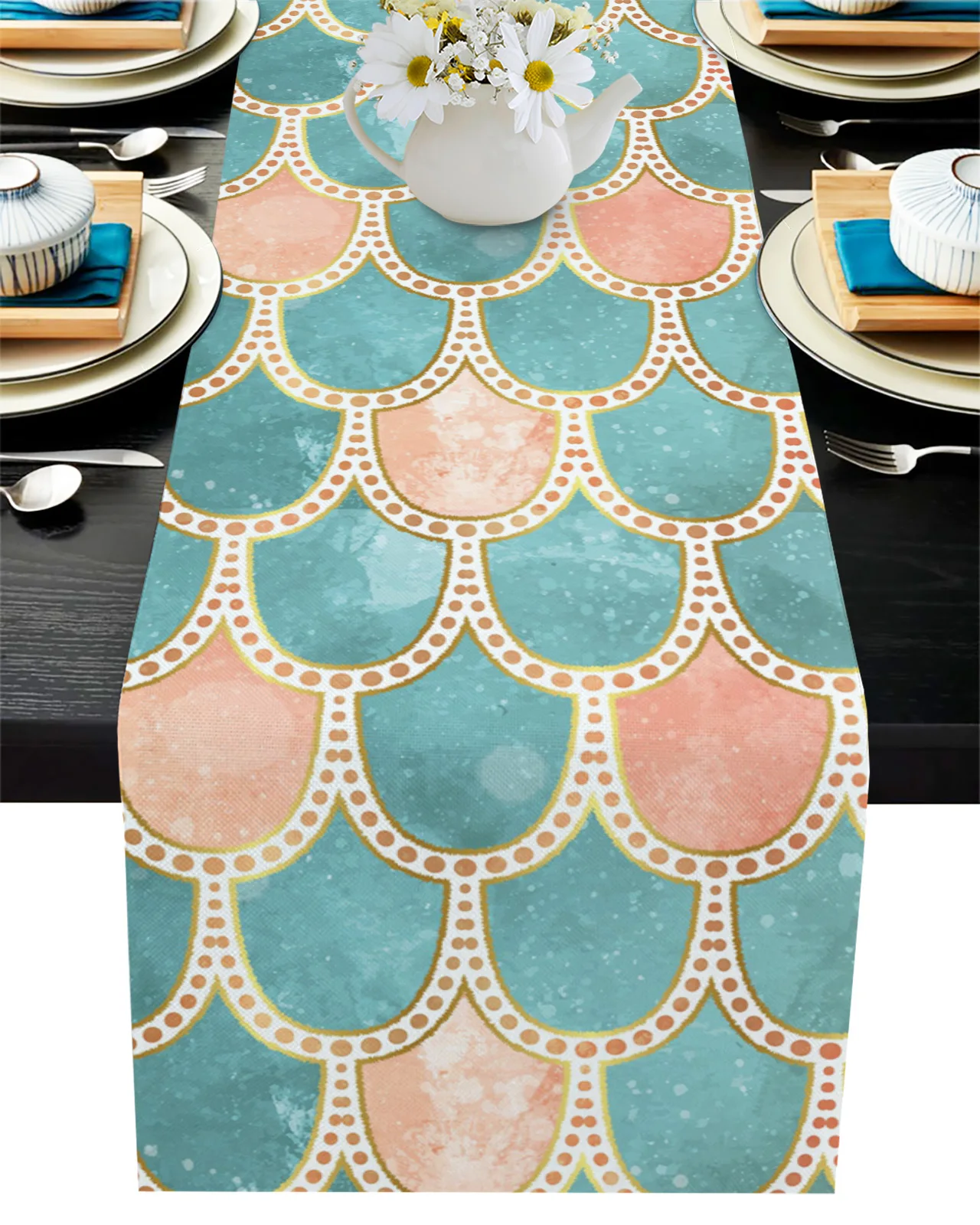 

Fantasy Mermaid Fish Scale Pattern Table Runner Wedding Decor Table Cover Christmas Decoration Holiday Party Tablecloth