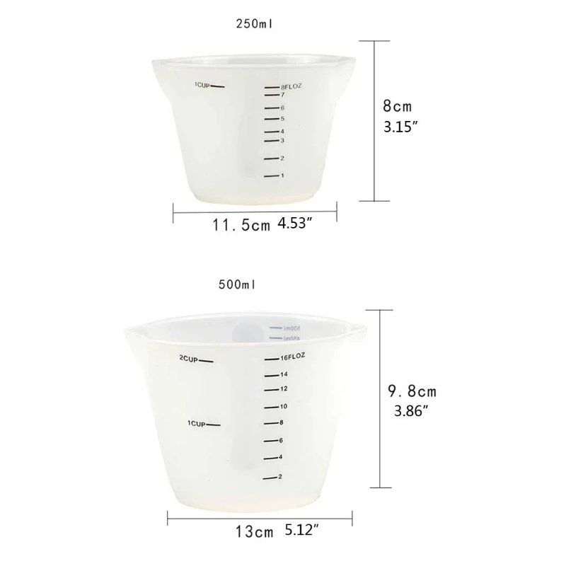 

2021 New 500ml & 250ml Reusable Silicone Measuring Cups Epoxy Resin Mixing Casting Cups 2020 trend