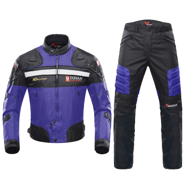 D-020-Suit-Blue DUHAN осень зима морозостойкая Мотоциклетная Куртка Мото+ протектор мотоциклетные штаны мото костюм туристическая одежда защитный комплект - Цвет: D-020-Suit-Blue