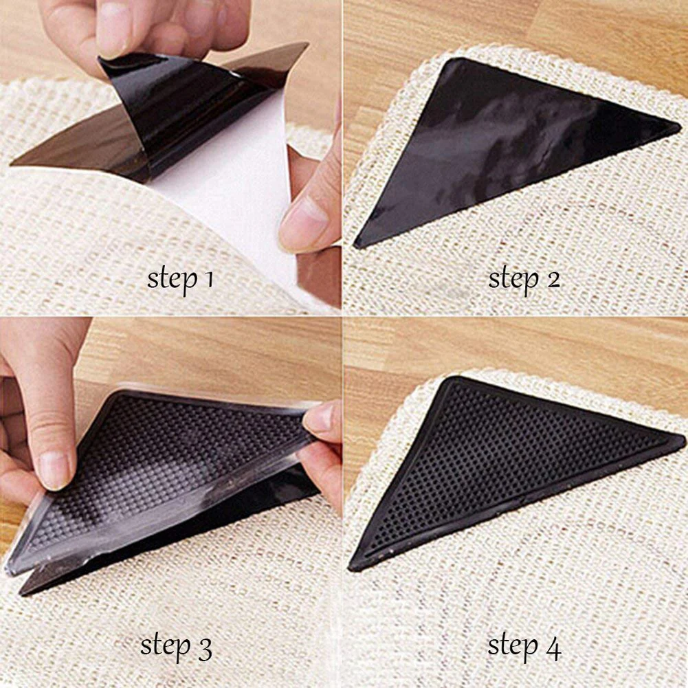 

Meijuner 4pcs/Set Reusable Washable Rug Carpet Mat Grippers Anti Skid Corners Pad Non Slip Silicone Grip for Home Bathroom