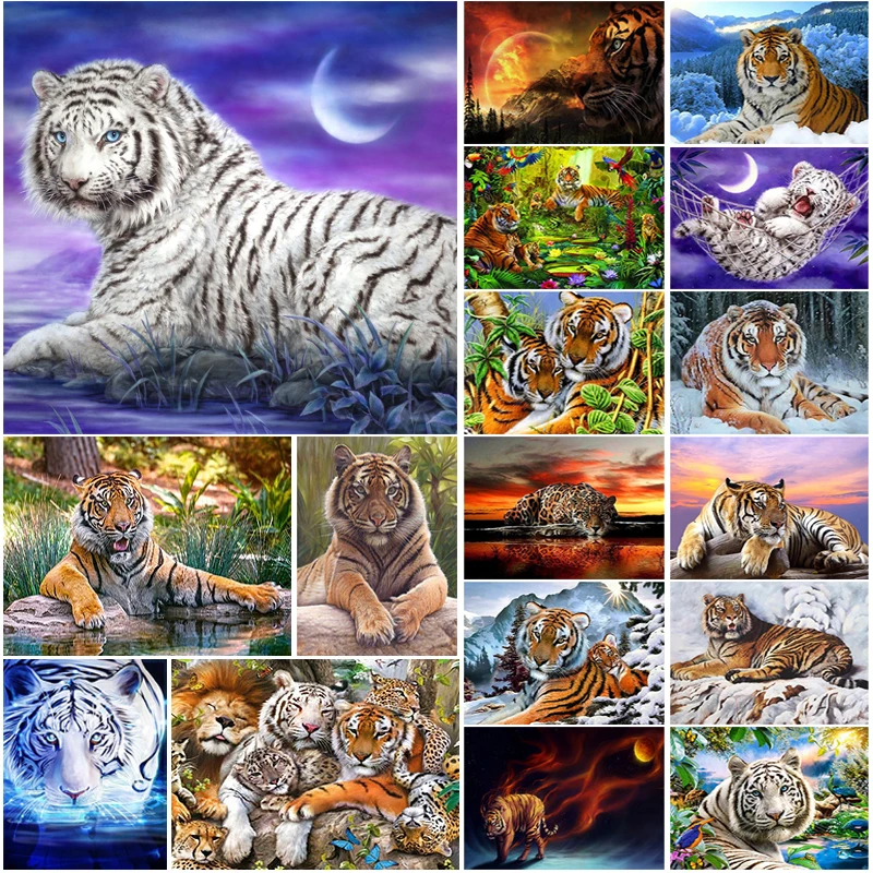 

DIY Tiger Diamond Painting Full Round Drill Rhinestone Embroidery Beads Sets Cross Stitch Kit Handmade Wall Sticker Decoration