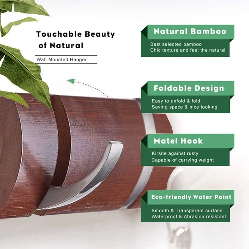 

Wall-Mounted Hanger Practical Home Storage Hook Natural Bamboo Suspension Hanger Hall Wall Hook