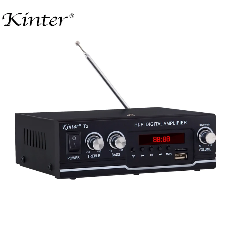Kinter T2 HiFi усилитель аудио с USB TF входом для Bluetooth FM радио 2.0CH 20 Вт Питание AC и DC 12 В