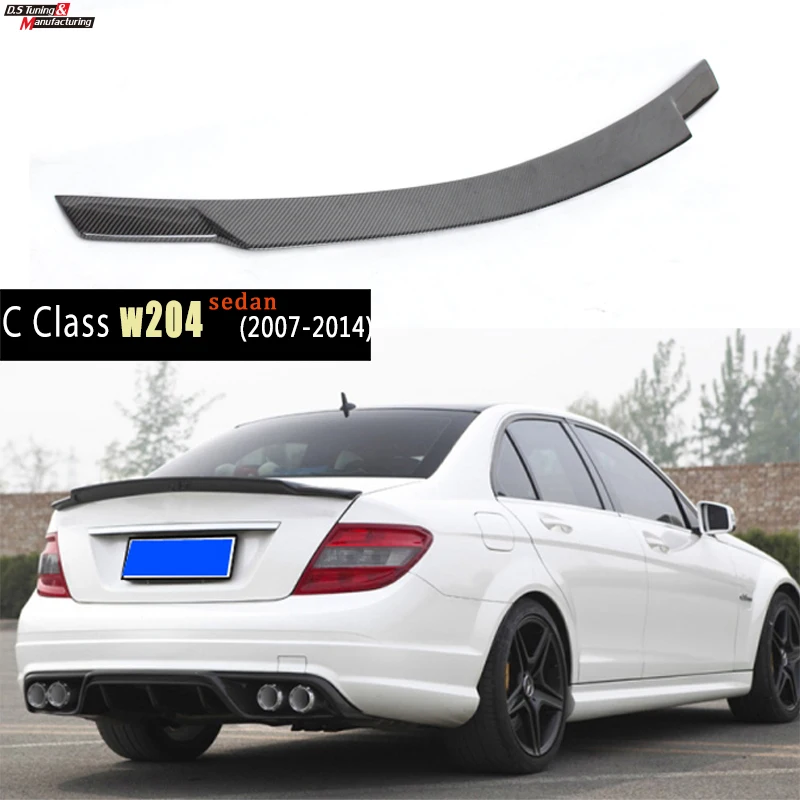 W204 3*3 3K саржевый задний спойлер из углеродного волокна для 4 дверного седана