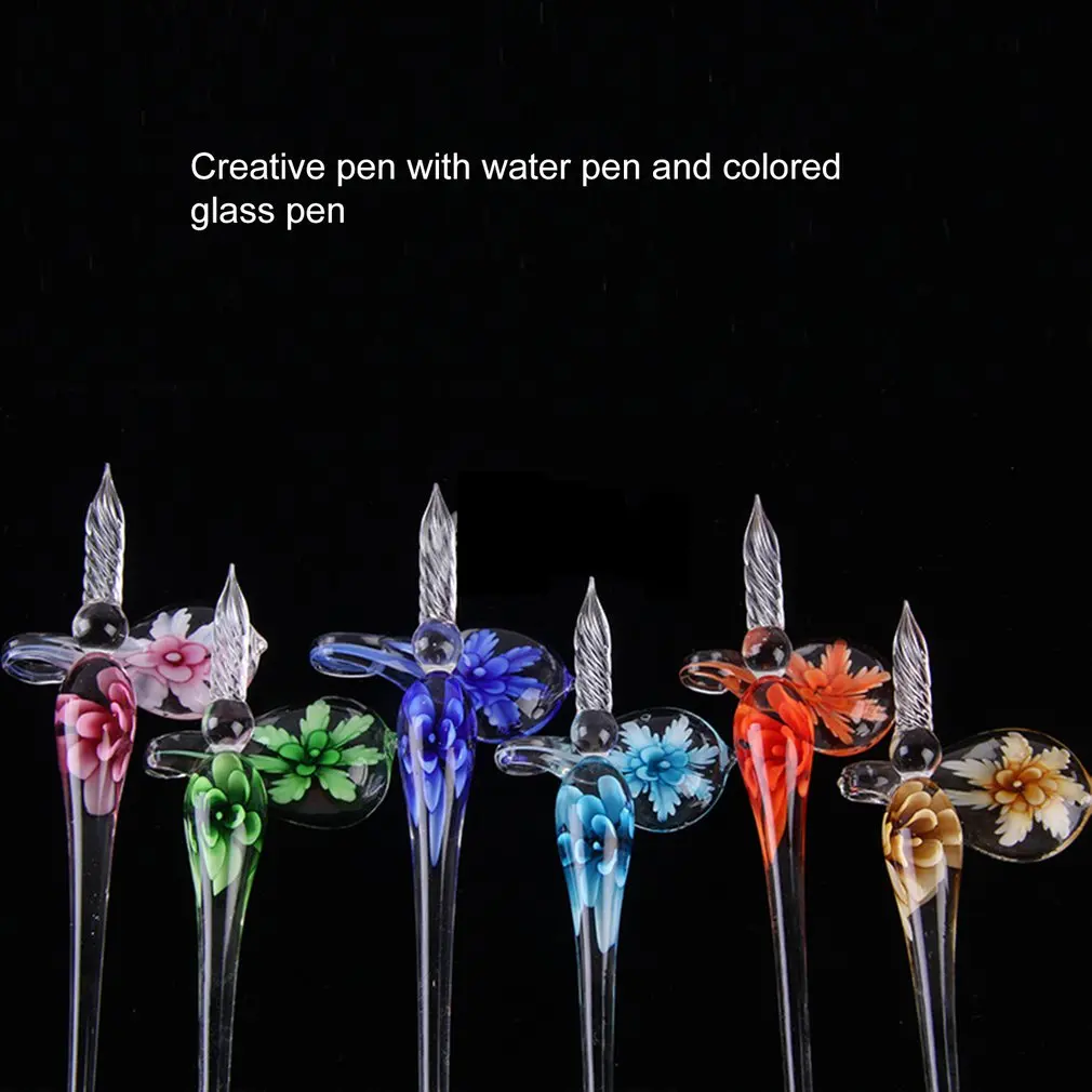 Стеклянная Хрустальная ручка Dip чернила для подписи внутри цветок письма