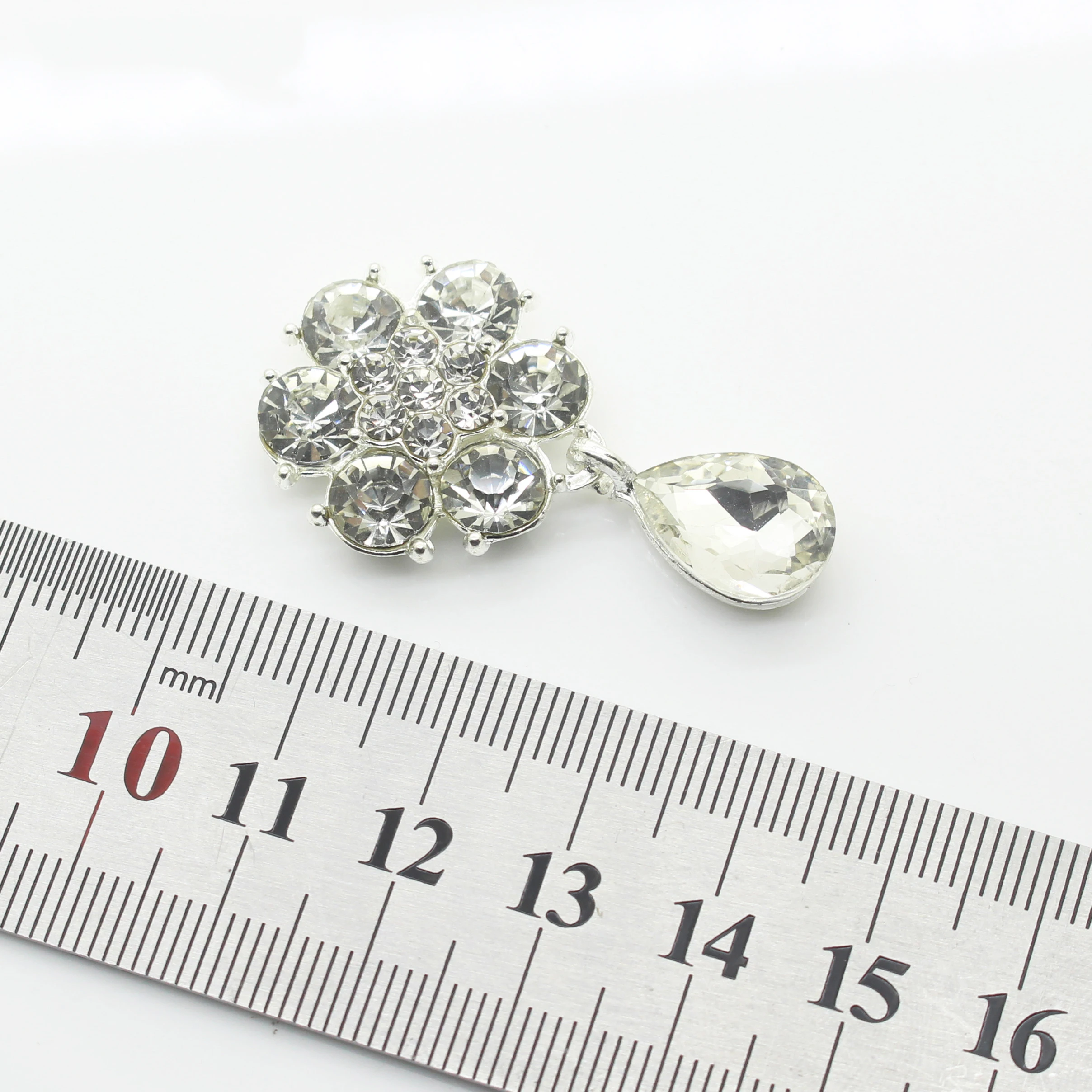 Новинка 10 шт./лот 40 мм * 23 Цветок Кристалл Брошь пуговицы Металл Свадебная