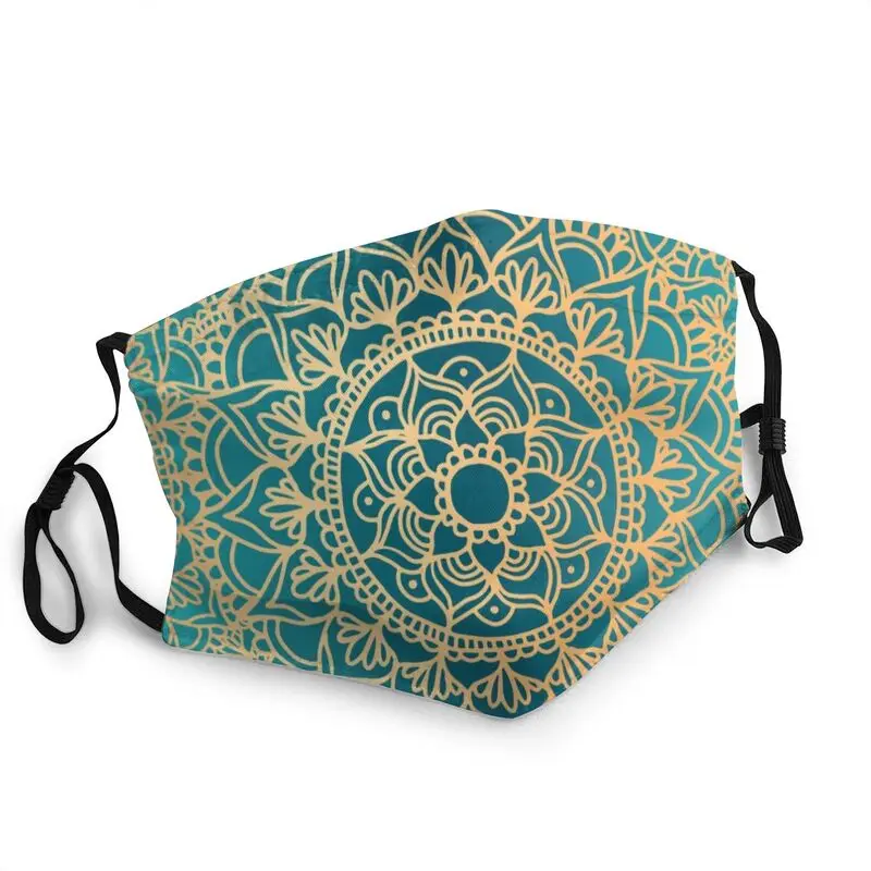 

Green And Gold Mandala Pattern Men Geometric Buddhism Flower Mouth Face Mask Anti Haze Dust Protection Cover Respirator Muffle